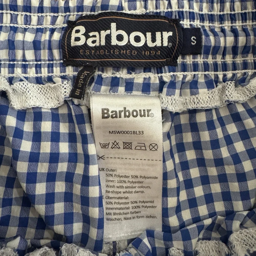 Barbour Men's Gingham Swim Shorts Blue White Mesh Lined Size S